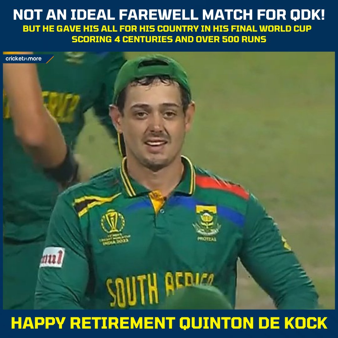Quinton De Kock ! 591 runs at an average of 65.67 with 4 centuries at his last WC as he played his last game for South Africa ! 

Happy international retirement,legend ✨️🇿🇦 

#SAvsAUS | #QuintondeKock