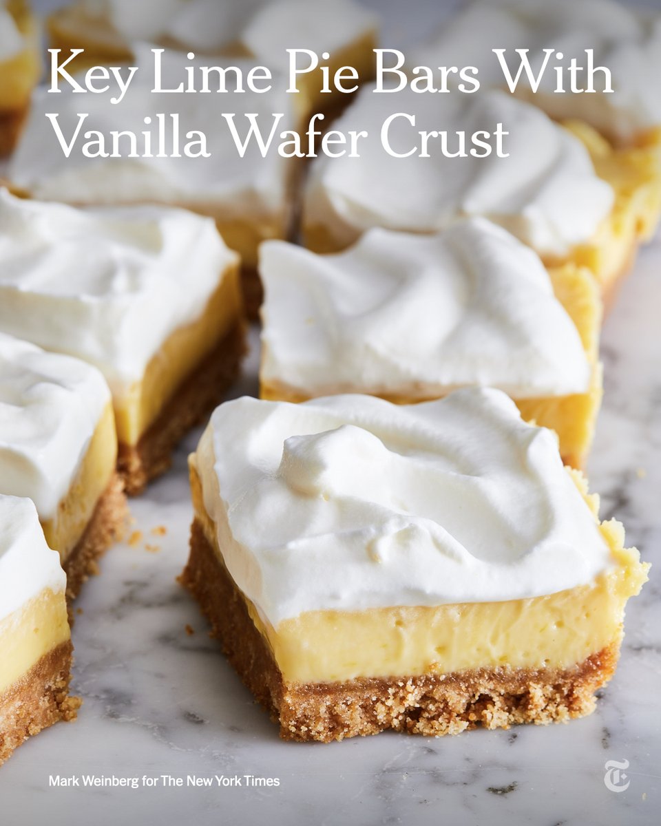 nytimes's tweet image. These bars taste like Key lime pie but they’re so much easier to share (and to make).
nyti.ms/40GZhaR