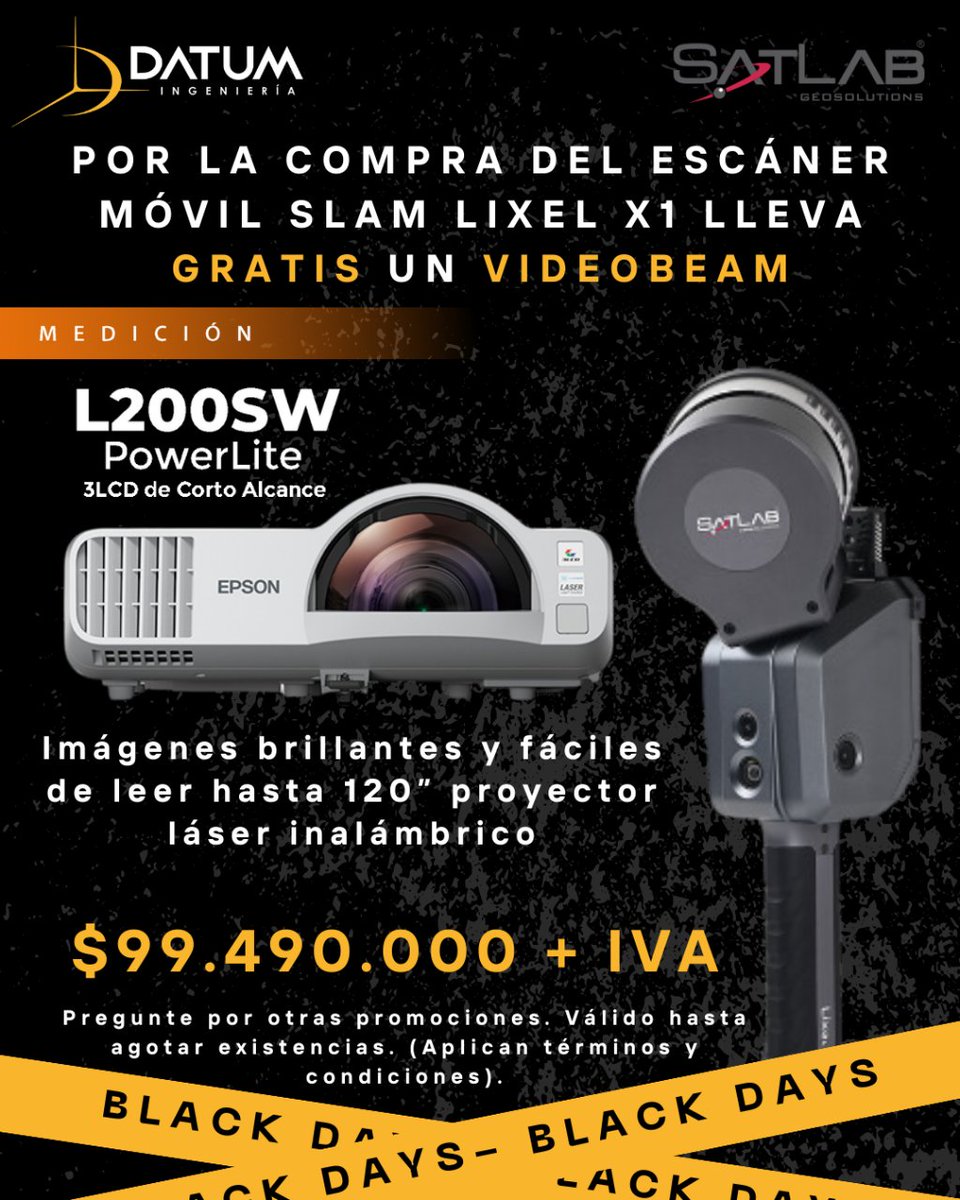 DatumIngenieria's tweet image. Por la compra del escáner móvil slam lixel x1 de @satlabglobal llévese gratis un video beam para transformar sus presentaciones con imágenes brillantes y fáciles de leer.

Más información: 📨 info@datuming.com 
📲+ 57 3013345686

#datum #satlab #promocion #descuentos