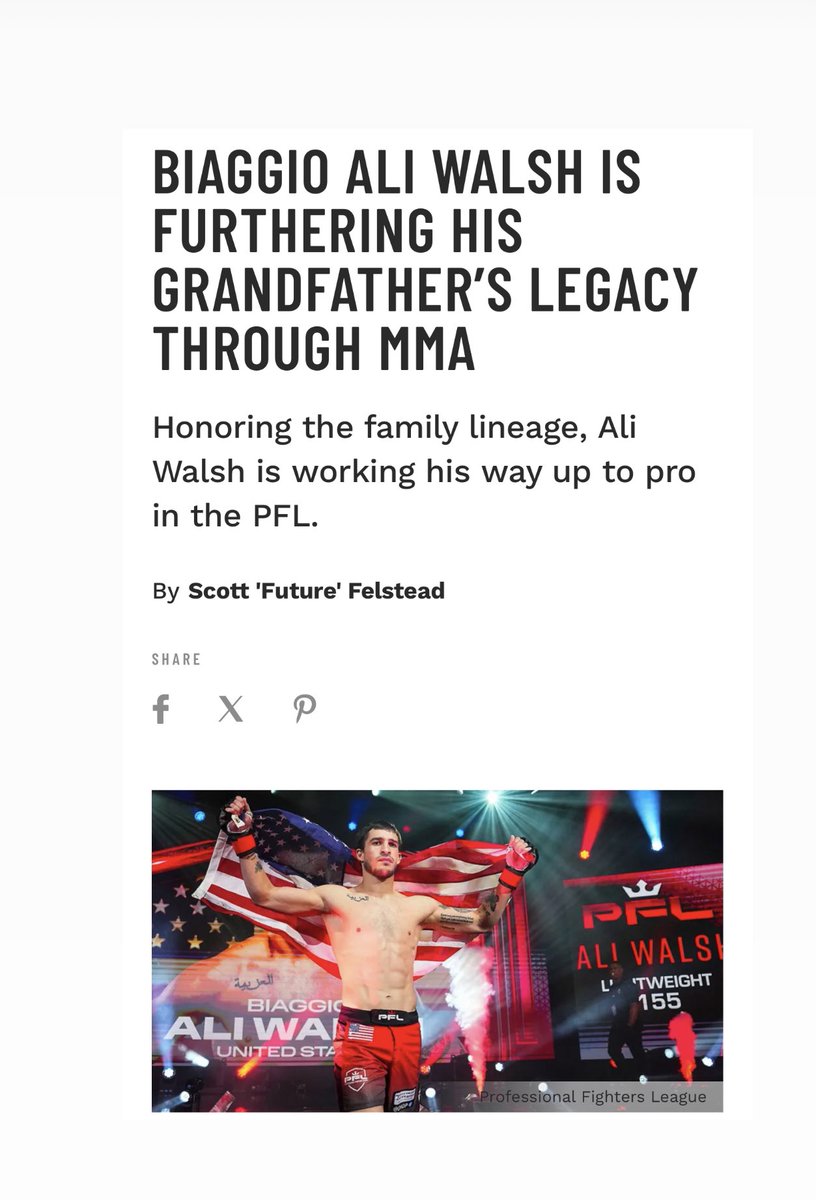 muscle_fitness's tweet photo. BIAGGIO ALI WALSH IS FURTHERING HIS GRANDFATHER’S LEGACY THROUGH MMA
Honoring the family lineage, Ali Walsh is working his way up to pro in the PFL.
By Scott 'Future' Felstead
Read Article 
https://t.co/tB3FQg7bhI  #pflmma #promma #fighter #fighter #fighting #biaggioaliwalsh #mma #muscleandfitness #professionalfightleague
