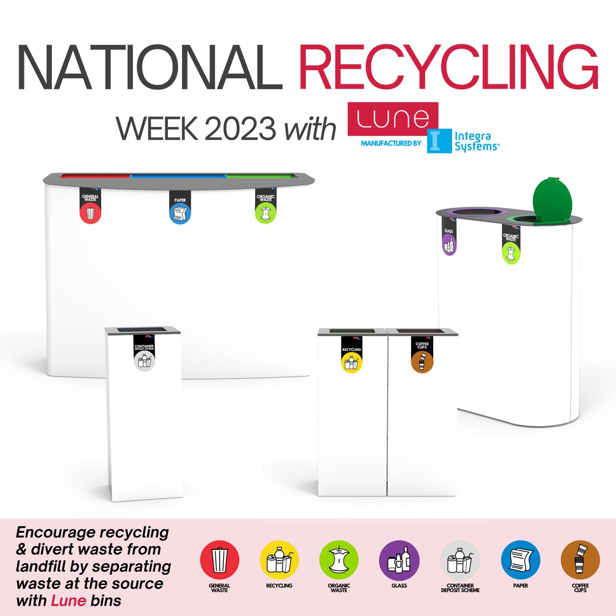 integrasysaus's tweet photo. Happy National Recycling Week! The Lune bins allow you to separate waste at the source, encourage recycling through diverting as many materials from landfill as possible, and provides you with a solution that not only allows you to do good, but looks good at the same time. https://t.co/RqTfjoZzaR