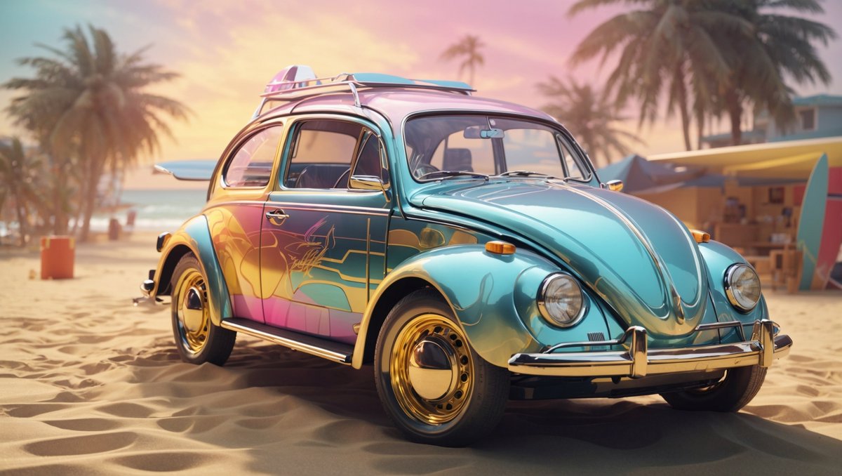 Hugofloresf's tweet photo. How cool is this old school VW Beetle in the beach?
Image in @leonardoai from a prompt by @techhalla
#vw #volkswagen #beetle #oldschool #beach #surf #aiart #cubist #pastel #raytraced #hugoai #heffai #ia https://t.co/KwI0icfMf1