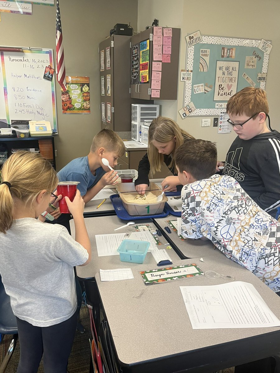 KaraTaylorhd4's tweet photo. Fossil dig day was a great success! The kids did a great job working in their group and following directions.  #thedusterway #turnituptoesu11 @HoldregeDusters https://t.co/k7kSa2XBK8