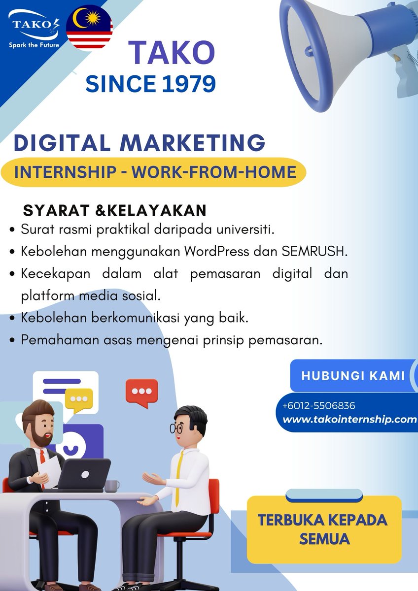 TAKO Astatic Technology Sdn Bhd (@takoastatic) on Twitter photo Tako Astatic is welcoming interns!
📌 Digital Marketing Intern (remote)
Kindly Whatsapp us at wa.link/dd2aho 📷
Mohon rt tq!
<a href="/JobVacanciesMY/">JOB VACANCY M’sia</a> <a href="/KejarKerjaya/">Kejar Kerjaya®</a>
<a href="/Oh_KerjaKosong/">Oh Kerja Kosong</a> <a href="/kerjakosong123/">Kerja Kosong</a> <a href="/kerjakosong_my/">KERJAKOSONG</a> <a href="/twt_kerjaMY/">TwtKerja</a> <a href="/twtkerjakosongg/">Twt Kerja Kosong MY🇲🇾❤️🇵🇸</a> <a href="/MusKerjaKosong/">mus_shareKerjaKosong</a> <a href="/nakkerjaMY/">KERJA KOSONG MY🇲🇾</a> Tako Astatic is welcoming interns!
📌 Digital Marketing Intern (remote)
Kindly Whatsapp us at wa.link/dd2aho 📷
Mohon rt tq!
<a href="/JobVacanciesMY/">JOB VACANCY M’sia</a> <a href="/KejarKerjaya/">Kejar Kerjaya®</a>
<a href="/Oh_KerjaKosong/">Oh Kerja Kosong</a> <a href="/kerjakosong123/">Kerja Kosong</a> <a href="/kerjakosong_my/">KERJAKOSONG</a> <a href="/twt_kerjaMY/">TwtKerja</a> <a href="/twtkerjakosongg/">Twt Kerja Kosong MY🇲🇾❤️🇵🇸</a> <a href="/MusKerjaKosong/">mus_shareKerjaKosong</a> <a href="/nakkerjaMY/">KERJA KOSONG MY🇲🇾</a>