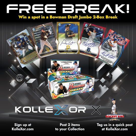kollexor's tweet photo. Win Big with Kollexor & Rocket Rips! 🚀🃏

🌟 We're teaming up with @rocket_rips for TWO FREE BREAKS of Bowman Draft Jumbo! 🌟

🔥 62 spots up for grabs across two breaks - 30 teams + paper per break!

Here’s what you need to do to enter:

1️⃣ Sign up for free at https://t.co/tW7i1fJdqc 2️⃣ Add two items to your collection on our site. 3️⃣ Make a quick post on https://t.co/tW7i1fJdqc and tag @rocket_rips.
✅ Follow all 3 steps and you'll be entered into the breaks upon release!
🎲 Winners will be selected at random LIVE! Tune in - we'll reveal the lucky collectors on December 14th!

⏰ Contest ends on December 13th at midnight - Don't miss out!

#RocketRips #RippingWitTtheRocket #BowmanDraft #SportsCards #TradingCards #Giveaway #Baseball #SignUp