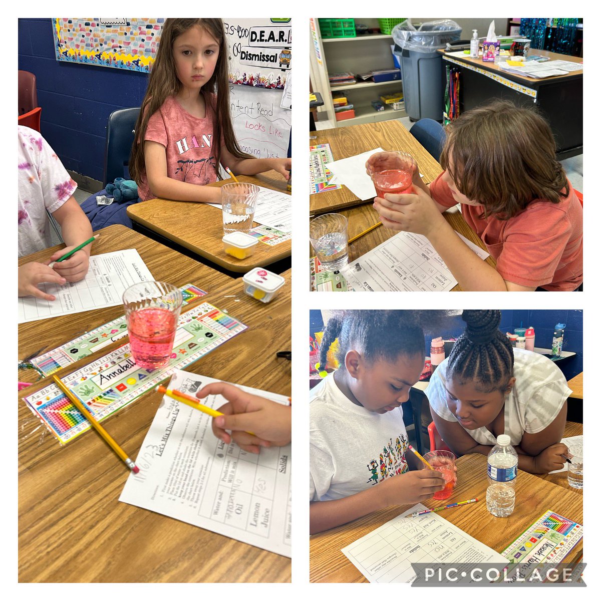ErinYunker's tweet photo. Science fun in 3rd Grade! Students were testing their predictions to see what materials dissolved in water. I loved hearing the discussions they were having! #SPSCreatesAchievers #MakingAnImpact #Impact2Win @EFES_Proud @ScienceSPS @KatelynLeitner1 @RHirschBrooks https://t.co/pSWT6D0HHT