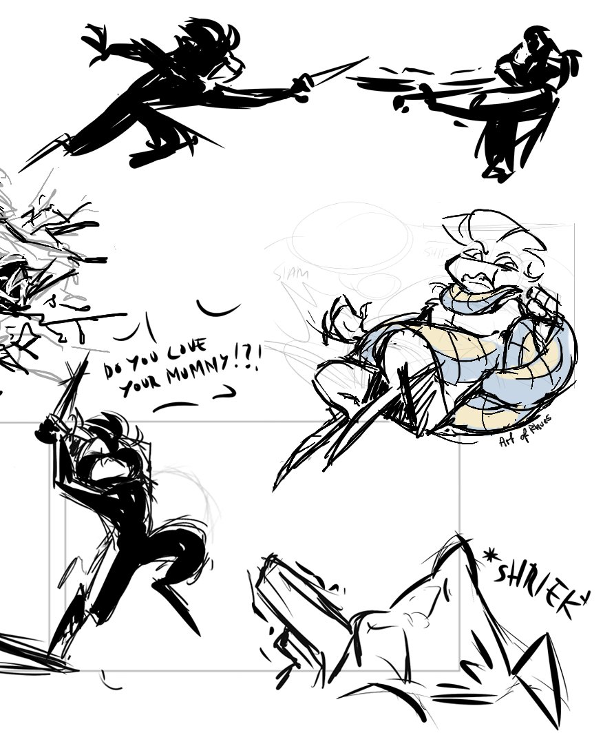 ArtofRhues's tweet image. Magma scribbles with @Inky_Spots playing around with some poses of her boi Vinny and a couple of @AxelGear11's lad Monty for possible future things...
#HazbinHotelFanart #HazbinHotelOC #MontgomeryPython #artofrhues