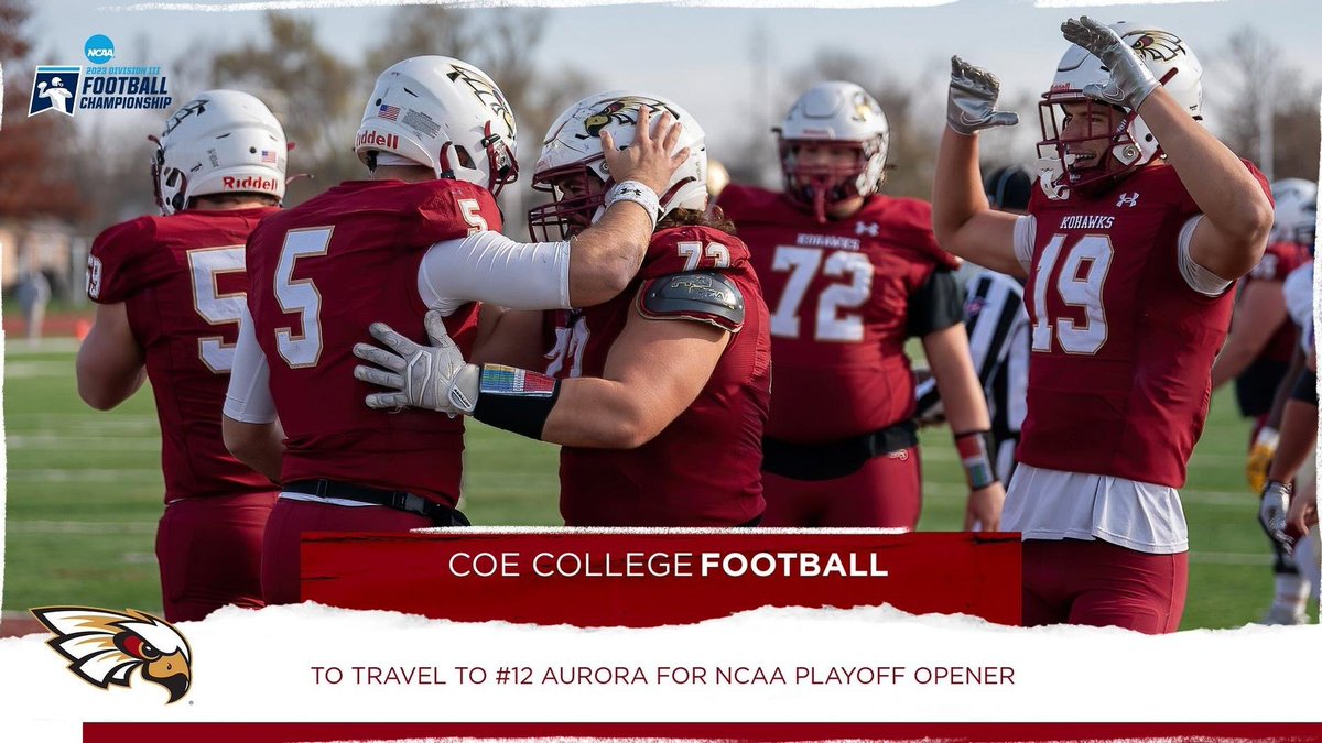 Football ready to travel to #12 Aurora for NCAA Playoff Opener on Saturday, November 18.

<a href="/KohawksFootball/">Coe College Football</a> 
📰bit.ly/40GSONa

#KohawkNation #d3fb