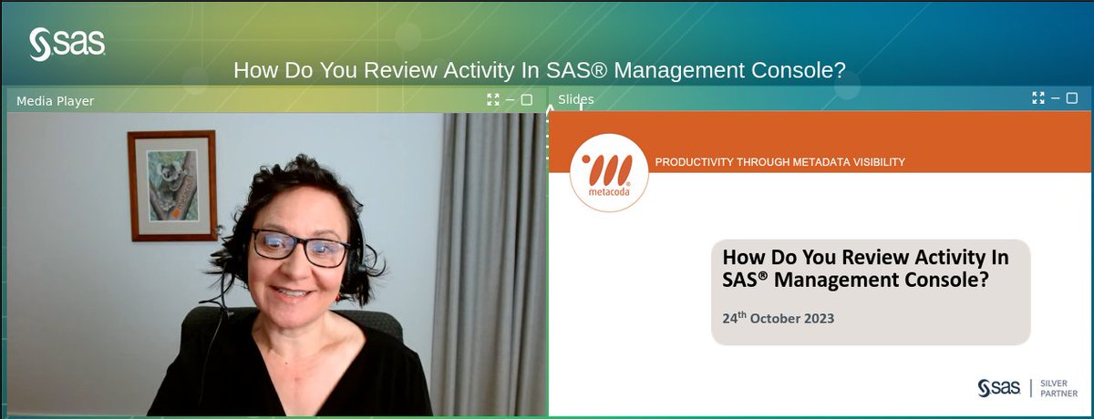HomesAtMetacoda's tweet photo. Is it possible to review activity (from @SASsoftware
9 log files) in #SAS Management Console? Learn how with @Metacoda Activity Reviewer Plug-in in an on-demand Ask The Expert #SASwebinar recording. #SASadmin #SASusers #audit #SAS9 #SASpartners #Metacoda
https://t.co/mKrSosuqyd https://t.co/n0Z7NmZmTI