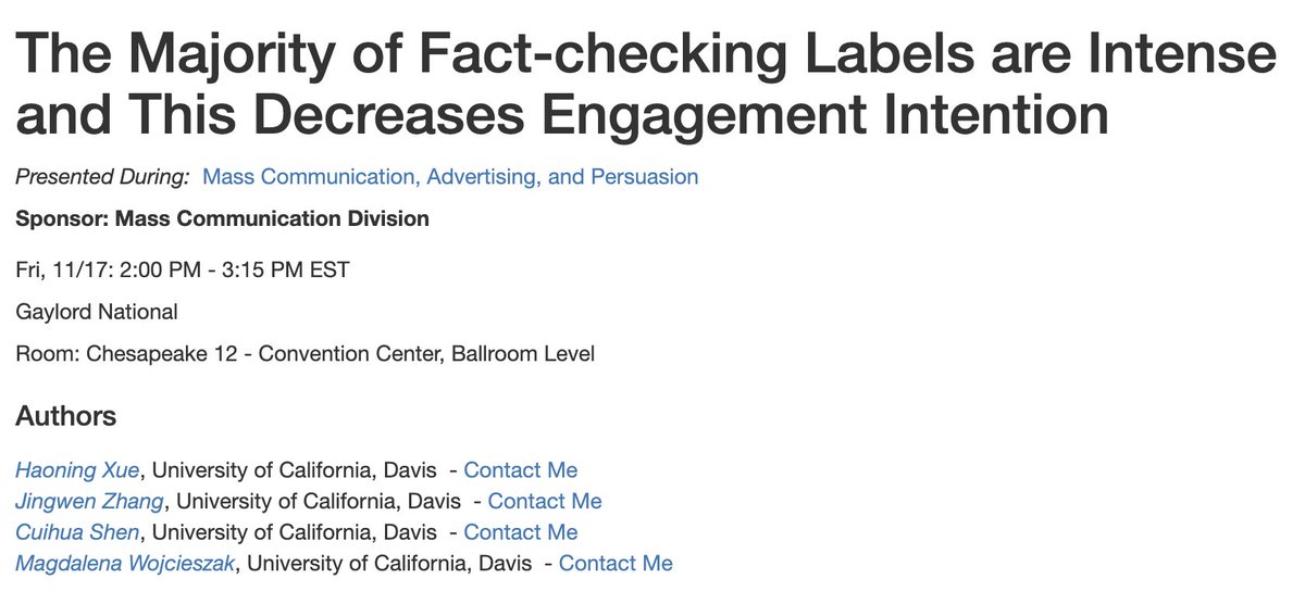 Join me tomorrow for my presentation on the impacts fact-checking labels! #NCA23