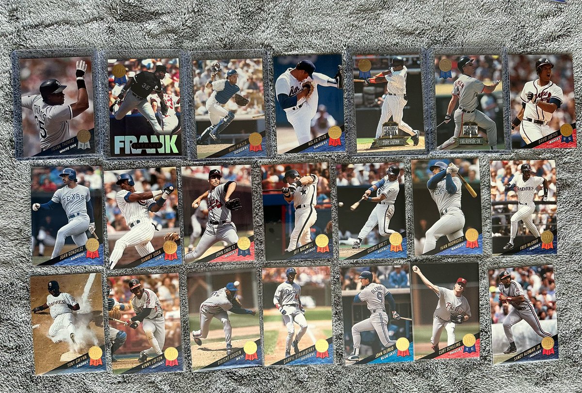 oldmanstylecard's tweet image. The hits from the 1993 Leaf Series 1 box! Look at that Frank insert! Love that Nolan too. Griffey Jr is in Series 2. Who is your favorite pictured? #junkwax #leafbaseball #leaf #baseballcards #baseballcard #cards #card #sportscards #sportscard #90s #90sbaseballcards #90scards