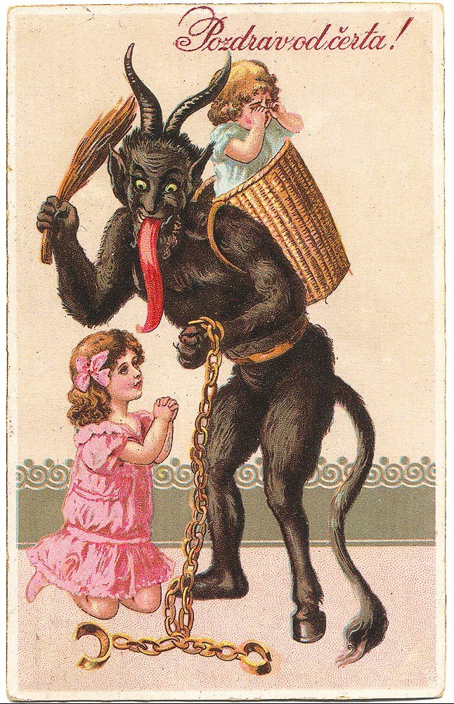 Please, Mr. Krampus, take me, too! Vintage postcard c. 1910. #KrampusCountdown 👹❄️