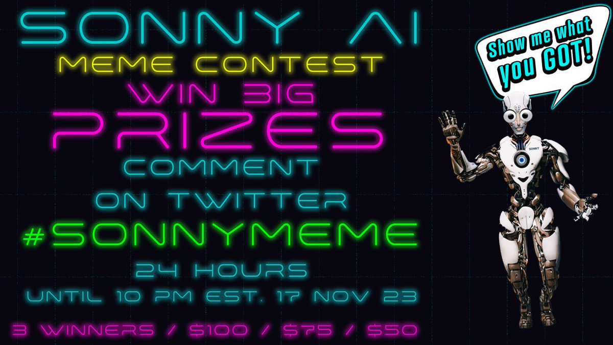 SONNY_AIrobot's tweet image. Our first of many contests to have a shot at some free $ETH 🤖 

#SONNYMEME $SONNY