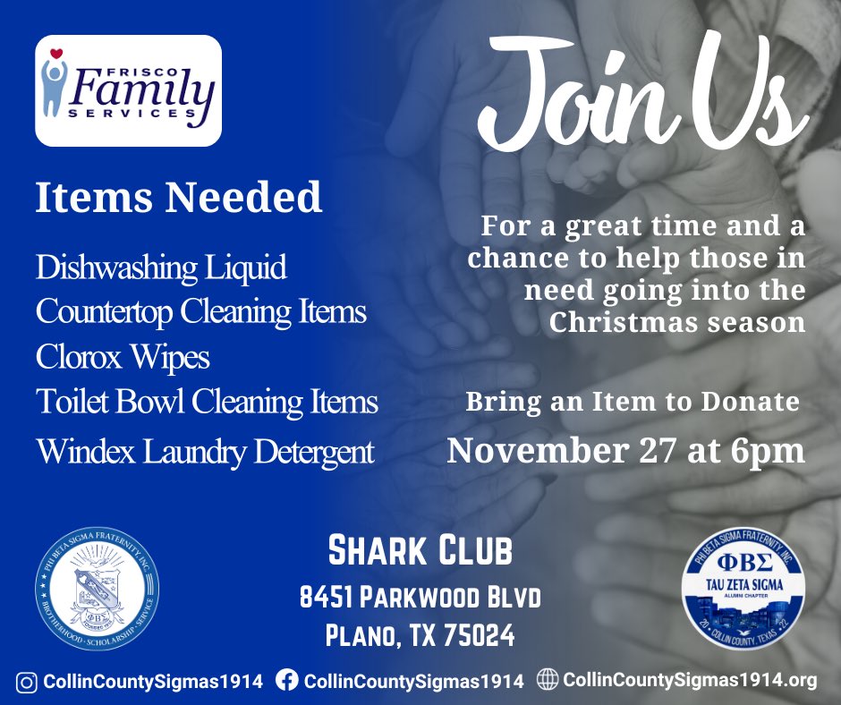 WeCanWinpc's tweet photo. Share our resources with the community. Bring Dishwashing Liquid, Countertop Cleaning Items, Clorox Wipes, Toilet Bowl Cleaning Items, Windex, and/or Laundry Detergent and drop them off to support Frisco Family Services. We'll be at Shark Club from 6p - 9p. Your support helps. https://t.co/5GJJtQGgAa