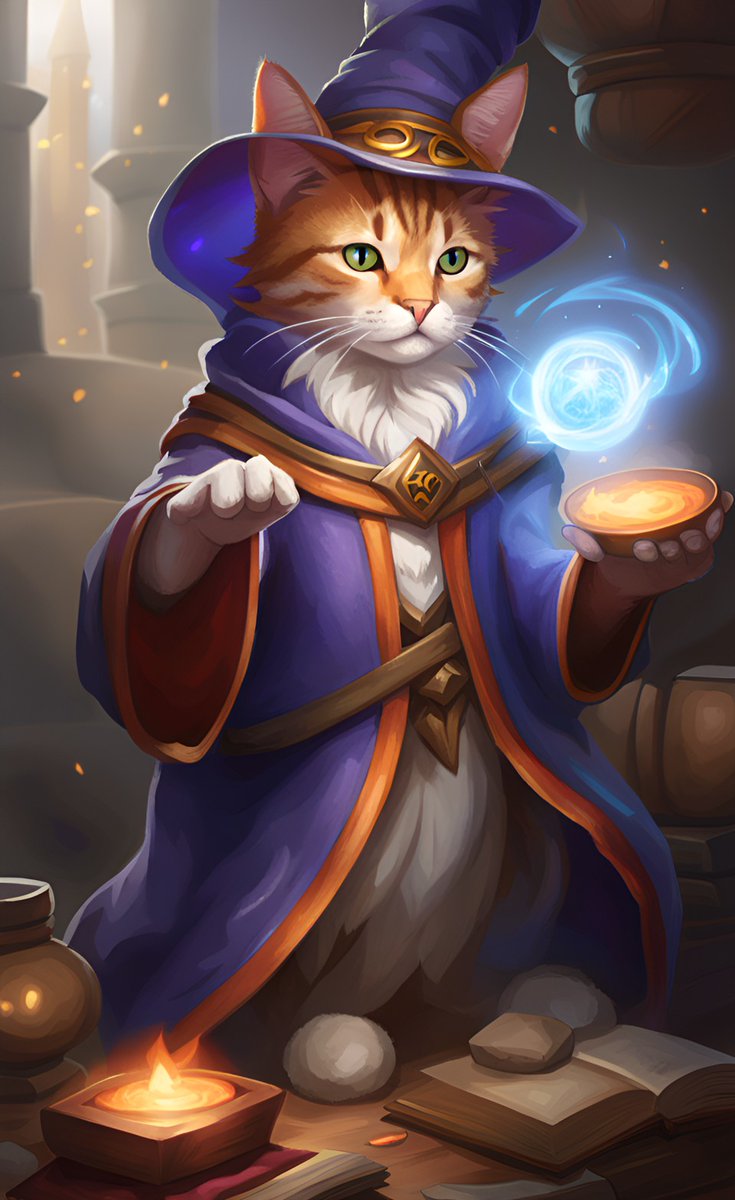 SalteaBrit's tweet photo. Bored atm, have some cat mages generated in Wombo.
#ai #aiart #aiartisart #cats #wizards #magicuans #mage #catmage #magic #feline #fun #cute https://t.co/mbKeFqFnxX