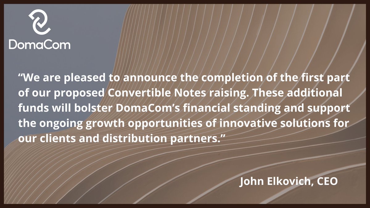DomaCom (ASX:DCL) has announced the completion of the first tranche of the capital raise announced on 10 October 2023. It saw 2,081,000 Convertible Notes issued without drawing on its accompanying underwriting facility | ASX announcement: announcements.asx.com.au/asxpdf/2023111…
