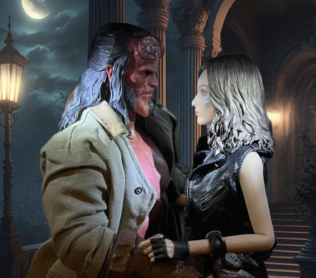 SoldierBoysGal's tweet photo. 1:6th scale Hellboy & @Hillzanora (She's Custom) together with some realistic type backgrounds, I found the backgrounds on Pinterest, I just edited them a little to fit the flow of each image, Enjoy.
#bprd #hellboy #hellboyoc #hellboyinlove #figureart #helboyslady #customfigure https://t.co/V96Zuf2uVr