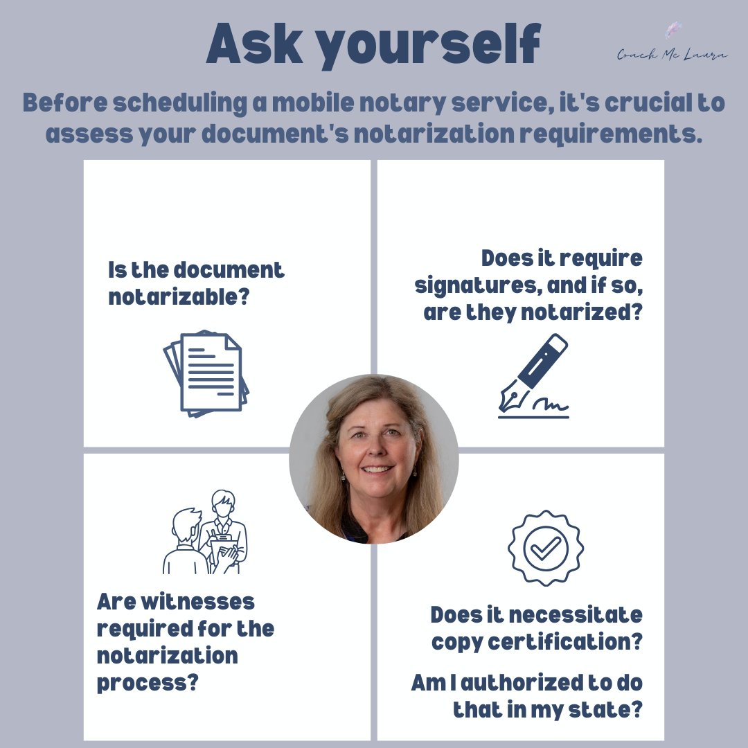 GotNotary's tweet image. Unlocking the Notary Checklist 🔍✍️ Before booking a mobile notary, ask yourself these crucial questions: Is your document notarizable? Are signatures needed, and if so, should they be notarized? #NotaryServices #DocumentNotarization #MobileNotary #LegalDocuments #NotaryPublic
