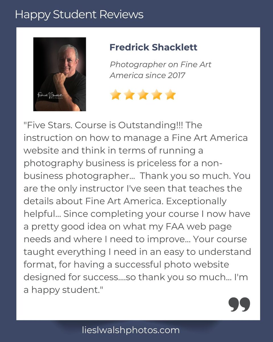 LieslWalsh's tweet photo. Getting great #feedback on my #onlinecourse about #howtosellart and #sellyourphotos on #fineartamerica!
https://t.co/VaFknRE620
#pixels #pixelsartist #fineartamericaartist #sellyourphotos #sellartonline #printondemand #websitedesign #onlinemarketing https://t.co/VxoFqjbYVJ