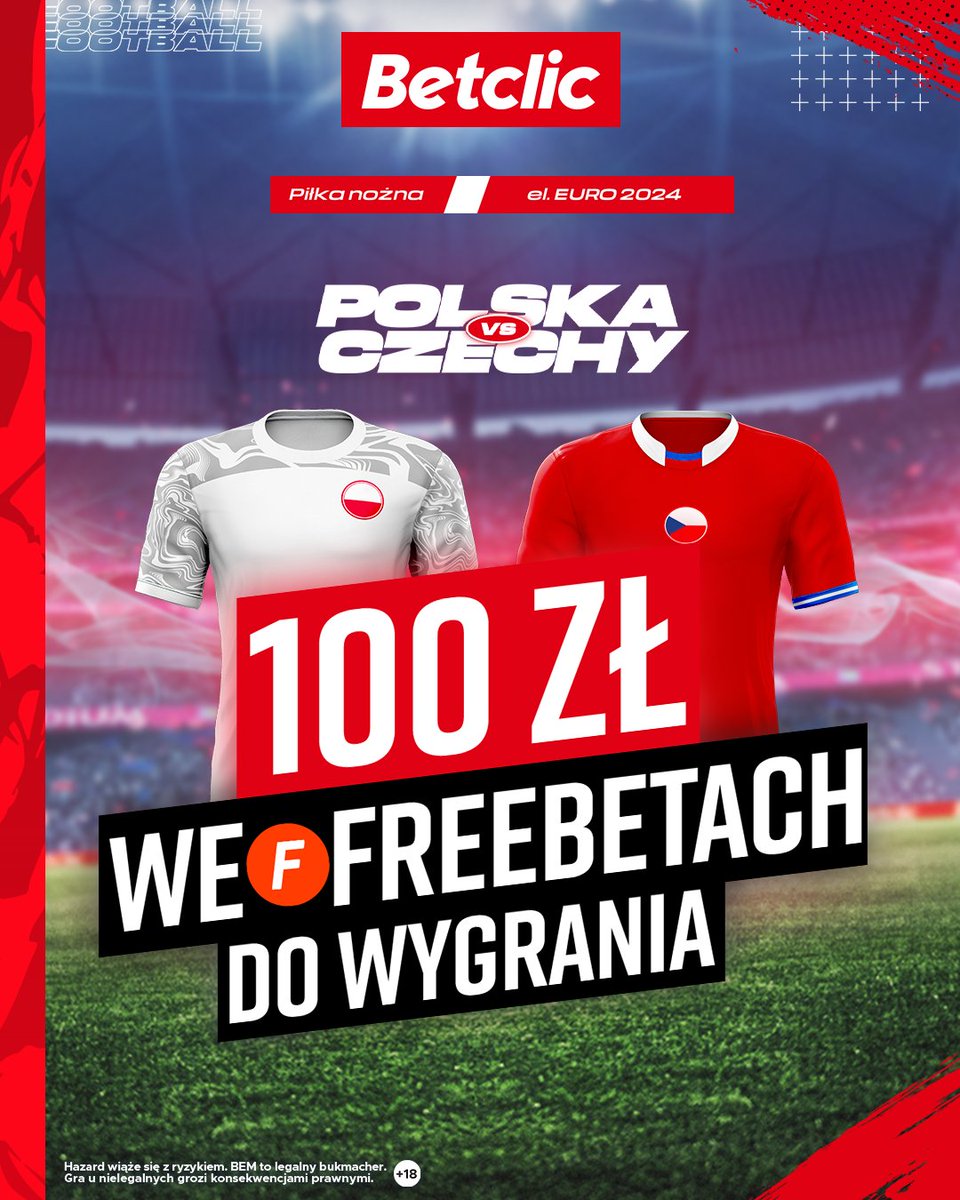 BetclicPolska's tweet photo. 🇵🇱 𝗞𝗢𝗡𝗞𝗨𝗥𝗦 🇨🇿
👉 #POLCZE

Zasady: 
🔎 obserwuj @BetclicPolska
🔄 retweet
📝 wytypuj dokładny wynik meczu Polska🆚Czechy + strzelca ostatniego gola i dodaj #KonkursBetclic 
📲 podaj login Betclic

🎁 Do wygrania: 2x 50 zł we freebetach

🔞 Masz 1 szansę. Gramy do 20:45 https://t.co/u5PNFPskBz