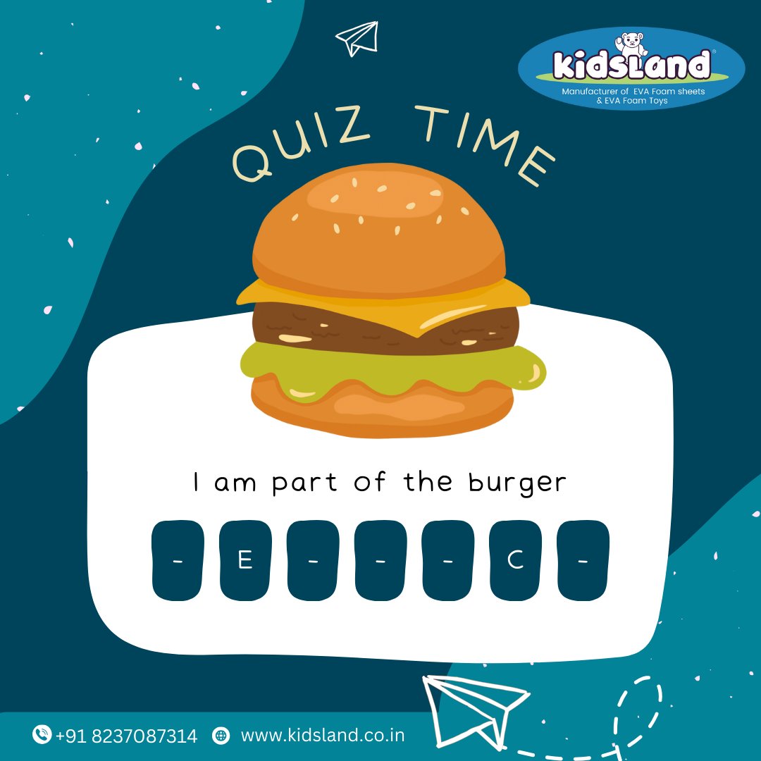 Bite into the excitement! It's Friday quiz time for kids, and I'm the green twist in your burger. Can you guess the word? 🤔🍔

#KidsLand #FridayQuiz #FridayFun #QuizForKids #FoamToys