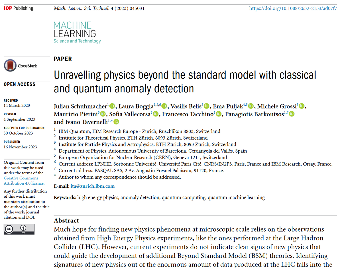 Machine Learning: Science and Technology (@mlstjournal) on Twitter photo Great new work by <a href="/ema_puljak/">Ema Puljak</a> <a href="/GrosQmichi/">Michele Grossi</a> <a href="/quantum_of_me/">Francesco Tacchino</a> <a href="/PBarkoutsos/">PanagiotisBarkoutsos</a> <a href="/ITavernelli/">Ivano Tavernelli</a> et al <a href="/IBMResearch/">IBM Research</a> <a href="/ETH_en/">ETH Zurich</a> <a href="/CERN/">CERN</a> @pasqalio -'Unravelling #physics beyond the #standardmodel with classical and #quantum...' -iopscience.iop.org/article/10.108… #machinelearning #LHC #HEP #particlephysics #QML Great new work by <a href="/ema_puljak/">Ema Puljak</a> <a href="/GrosQmichi/">Michele Grossi</a> <a href="/quantum_of_me/">Francesco Tacchino</a> <a href="/PBarkoutsos/">PanagiotisBarkoutsos</a> <a href="/ITavernelli/">Ivano Tavernelli</a> et al <a href="/IBMResearch/">IBM Research</a> <a href="/ETH_en/">ETH Zurich</a> <a href="/CERN/">CERN</a> @pasqalio -'Unravelling #physics beyond the #standardmodel with classical and #quantum...' -iopscience.iop.org/article/10.108… #machinelearning #LHC #HEP #particlephysics #QML