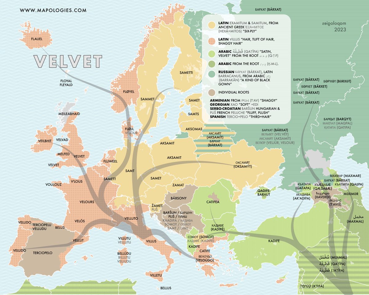 Mapologies_com's tweet photo. Day 17 "Flow" is the 17th Map 🗺️ of #30DayMapChallenge
The flow of #velvet. Words can travel through space, east-west, from ancient times to modern, from language to language.
https://t.co/Xgmj54fsZG
#30dayMapChallenge #30MapChallenge #MapChallenge #mapologies #Sametová https://t.co/OdArLd8kVw