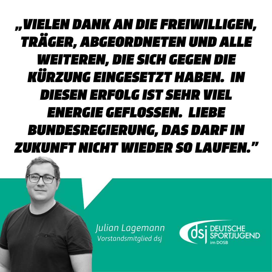 dsj4sport's tweet photo. Nach der #Bereinigungssitzung können wir einen Erfolg verkünden! Die Kürzungen bei den #Freiwilligendienste werden zurückgenommen. Unklar ist allerdings die Finanzierung ab 2025. Alle Infos sind vorbehaltlich der finalen Beschlüsse in Ausschuss und Bundestag. #kürztunsnichtweg https://t.co/3t4Q6Jjgzh