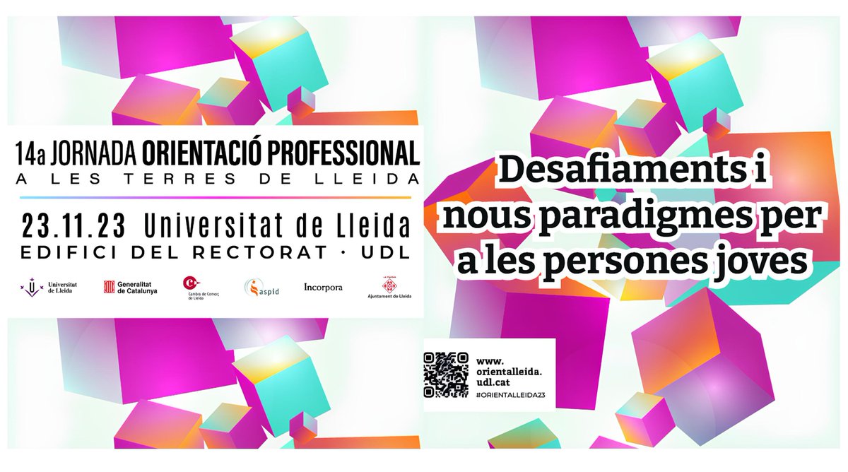 🔷𝟏𝟒𝐚 𝐉𝐨𝐫𝐧𝐚𝐝𝐚 𝐝'𝐎𝐫𝐢𝐞𝐧𝐭𝐚𝐜𝐢ó 𝐏𝐫𝐨𝐟𝐞𝐬𝐬𝐢𝐨𝐧𝐚𝐥🔷
La Jornada d'Orientació Professional de 2023, tindrà lloc el día 23 de novembre, a l'Edifici del Rectorat de la UdL.

Consulta el programa preparat en el següent enllaç➡orientalleida.udl.cat/ca/