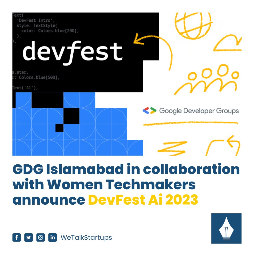 Imagine the unimaginable at DevFest Ai 2023! 🤖

Hosted by GDG  &amp; Women Techmakers, this event promises a day of innovation, learning, and networking.

Details here: wetalkstartups.com/2023/11/gdg-wt…

#DevFestAI2023 #AI #FutureOfTech #TechTrends #TechEvents #DeveloperCommunity #GlobalTech