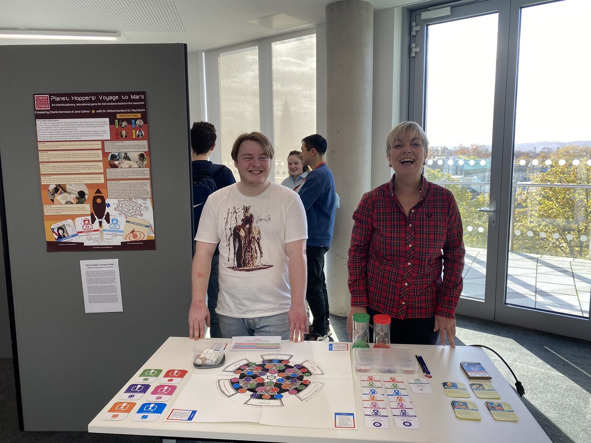 SpaceAmbassador's tweet photo. Very proud of our two summer interns who worked on the Planet Hoppers STEM space games, presenting their work @cardiffuni The project is now continuing within @cardiffPHYSX with play testing planned for the next few months, working with @CP2TC_CPIDd https://t.co/xIzoKbizeF