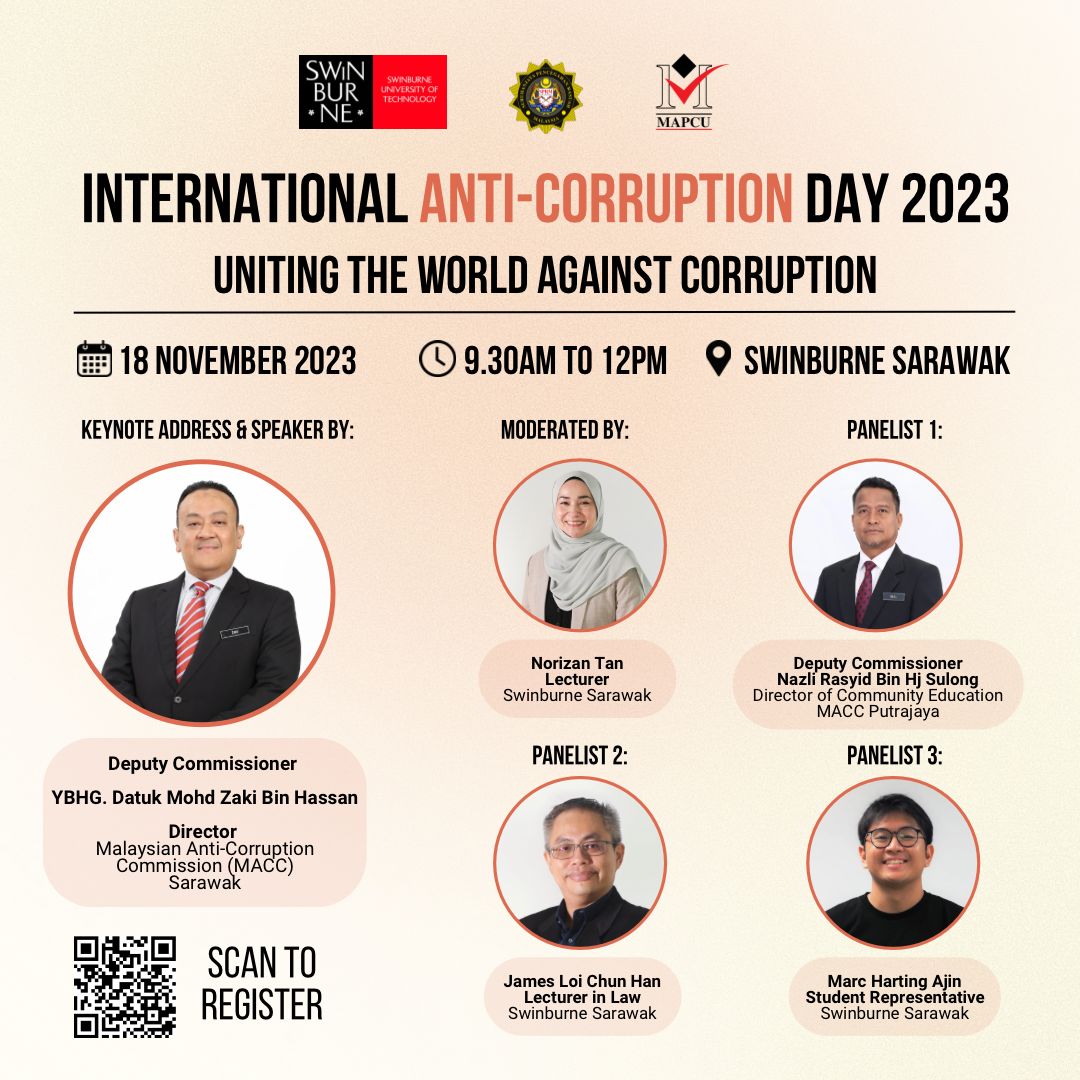 HARI ANTIRASUAH ANTARABANGSA 2023 (HARA2023) ZON SARAWAK Bagi menyemarakkan lagi HARA2023, SPRM Zon Sarawak bersama @MAPCUMY dan @Swinburne_Swk akan menganjurkan International Anti-Corruption Day (IACD) 2023 Saksikan lintas langsung di: shorturl.at/jnGV4 #SPRMPencegahan