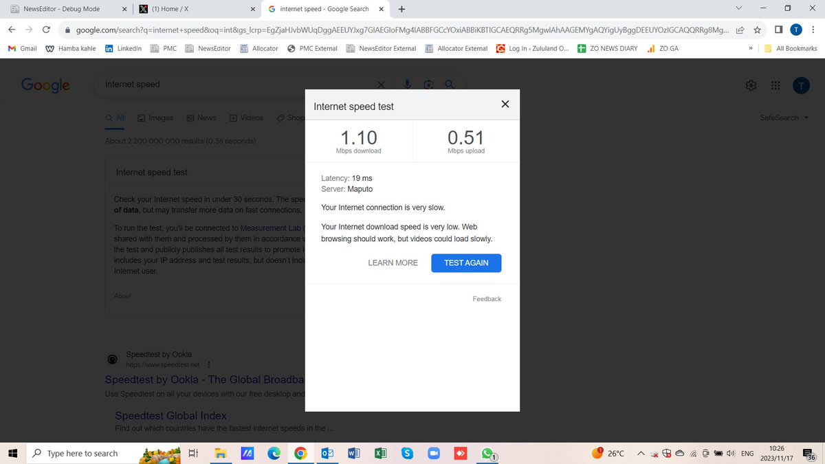 TamlynJolly's tweet photo. @Vodacom are you aware of fibre and WiFi being super slow in Durban this morning? Upload and download speeds of less than 2mbps. Any news/updates? https://t.co/hMEXU5z4sV