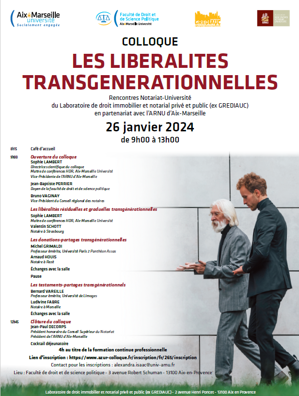 etude_andriveau's tweet photo. Andriveau est partenaire du prochain #colloque du laboratoire de #droit immobilier et notarial privé et public qui aura lieu le 26 janvier.
Inscription : alexandra.isaac@univ-amu.fr #liberalites #arnu #formation #notariat #universite #aix #marseille #genealogiesuccessorale https://t.co/QElGZTPeex