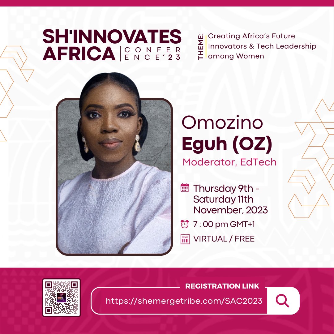 Sh_Emerge's tweet image. Here&apos;s saying a big thank you to our Moderator (EdTech), @OzOmozino Eguh for sharing your wealth of knowledge and expertise with us at the Sh&apos;Innovates Africa Conference, 2023. #ShEmerge #ShInnovatesAfrica2023 #FrancesAborigho #TechConference #InnovationRevolution #VirtualEvent