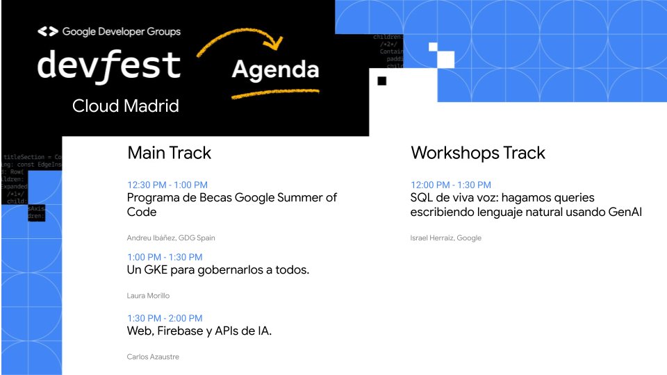 ☁️ Cloud Developer Community Madrid (@gdgcloudmadrid) on Twitter photo Aquí está nuestra agenda, si quieres escuchar a <a href="/sailormerqury/">Nerea Luis 👩🏻💻✨</a>, <a href="/carlosazaustre/">Carlos Azaustre 💻</a>, <a href="/aljesusg/">Alberto Gutierrez</a>, <a href="/javioreto/">javier lopez</a>, <a href="/mariagrandury/">María Grandury</a>, <a href="/andreuibanez/">andreu ibanez</a>, <a href="/herraiz/">Israel Herraiz</a>, <a href="/gvarnu/">Gustavo Vargas</a>, <a href="/Laura_Morillo/">Laura Morillo</a>, Pedro Henández y Oscar Gómez pásate por el devfest Cloud Madrid en <a href="/DATAI_unav/">Instituto de Ciencia de los Datos e IA (DATAI)</a> shorturl.at/cfMO0 Aquí está nuestra agenda, si quieres escuchar a <a href="/sailormerqury/">Nerea Luis 👩🏻💻✨</a>, <a href="/carlosazaustre/">Carlos Azaustre 💻</a>, <a href="/aljesusg/">Alberto Gutierrez</a>, <a href="/javioreto/">javier lopez</a>, <a href="/mariagrandury/">María Grandury</a>, <a href="/andreuibanez/">andreu ibanez</a>, <a href="/herraiz/">Israel Herraiz</a>, <a href="/gvarnu/">Gustavo Vargas</a>, <a href="/Laura_Morillo/">Laura Morillo</a>, Pedro Henández y Oscar Gómez pásate por el devfest Cloud Madrid en <a href="/DATAI_unav/">Instituto de Ciencia de los Datos e IA (DATAI)</a> shorturl.at/cfMO0