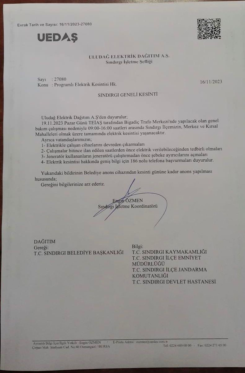 JeotermalS's tweet photo. ** SINJET’TEN DUYURU**

      19.11.2023 Pazar günü Sındırgı’nın tamamında genel bakım sebebi ile UEDAŞ  TARAFINDAN elektrik kesintisi yapılacaktır. Bu sebeple 19.11.2023 PAZAR günü saat 09.00 ile 21.00  arasın da şehir genelinde ısı verilemeyecektir. https://t.co/kT9hDBN9V4