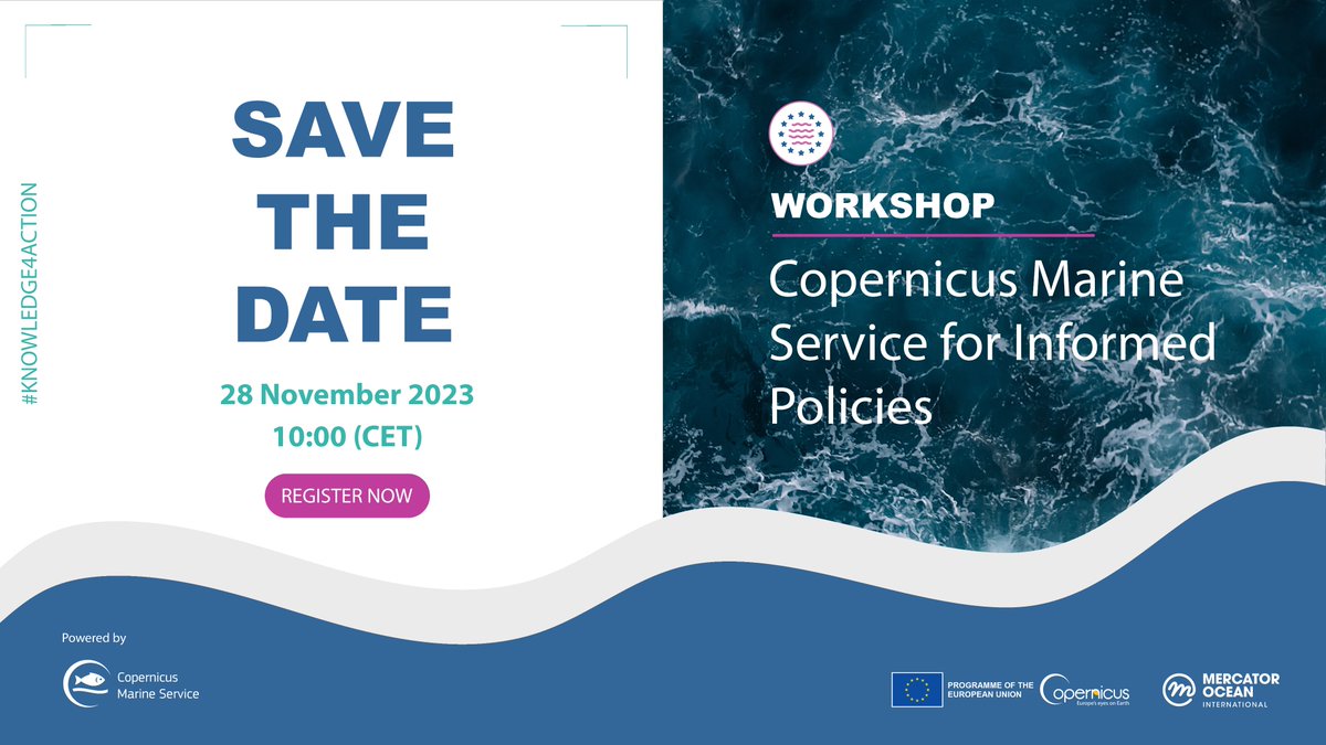 CMEMS_EU's tweet photo. 📢Save the date
Our 3⃣rd #Knowledge4Action series is coming soon!
➡️The Focus: How #CopernicusMarine Service data can be used to support policymaking for #OurOceans 🌊
📆28 November
⏱️10:00 CET
📍Online
Register at👇
https://t.co/ZFgYNJqhfA https://t.co/Cg8pZMTLFM
