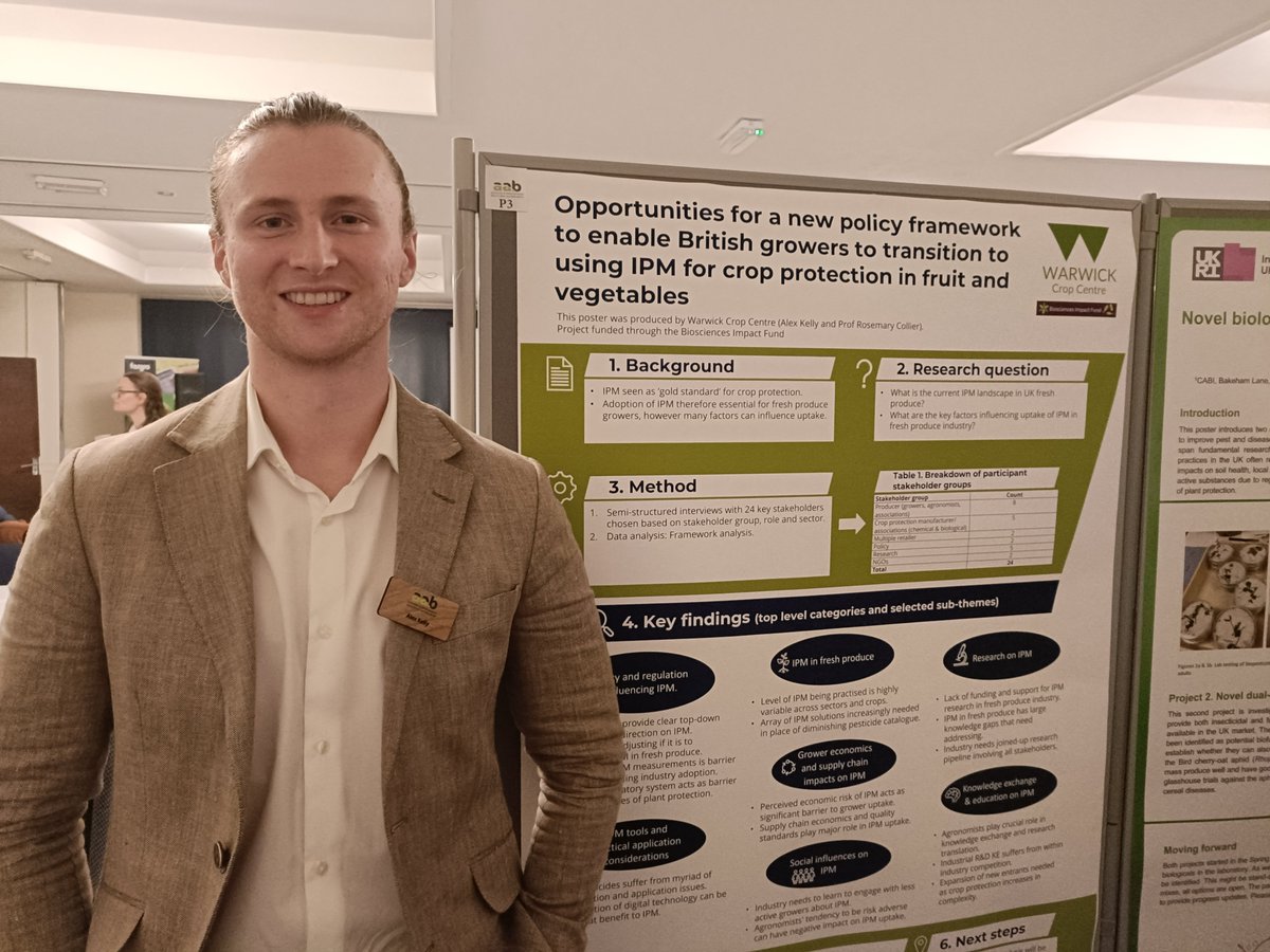 Warwick Crop Centre (@warwickcrop) on Twitter photo Thank you Geraint and team <a href="/AABiologists/">AAB @aabiologists.bsky.social</a> for an excellent conference #AABIPM23. Congratulations to Alex Kelly @warwickcrop <a href="/WarwickLifeSci/">Life Sciences</a> on the award for your poster presentation on a new policy framework to support IPM in fresh produce 🙂 Thank you Geraint and team <a href="/AABiologists/">AAB @aabiologists.bsky.social</a> for an excellent conference #AABIPM23. Congratulations to Alex Kelly @warwickcrop <a href="/WarwickLifeSci/">Life Sciences</a> on the award for your poster presentation on a new policy framework to support IPM in fresh produce 🙂