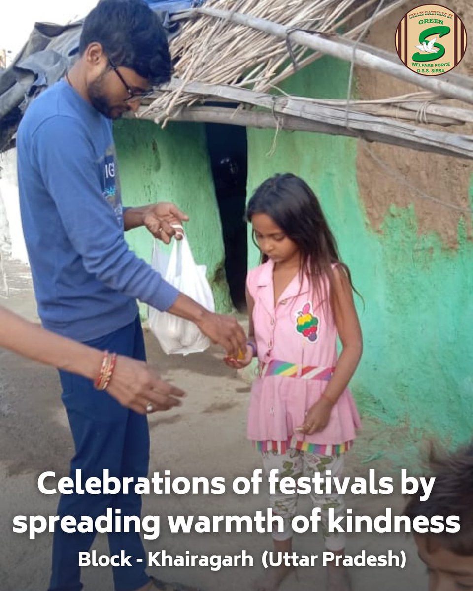 GreenSwelfares's tweet photo. Bringing smiles to every face! Shah Satnam Ji Green 'S' Welfare Force Wing volunteers brought the festival's sweetness to life in slums side, distributing sweets and clothes. Their selfless spirit painted smiles with true colors of joy. #FestivalOfGiving #SharingIsCaring #DeraSachaSauda