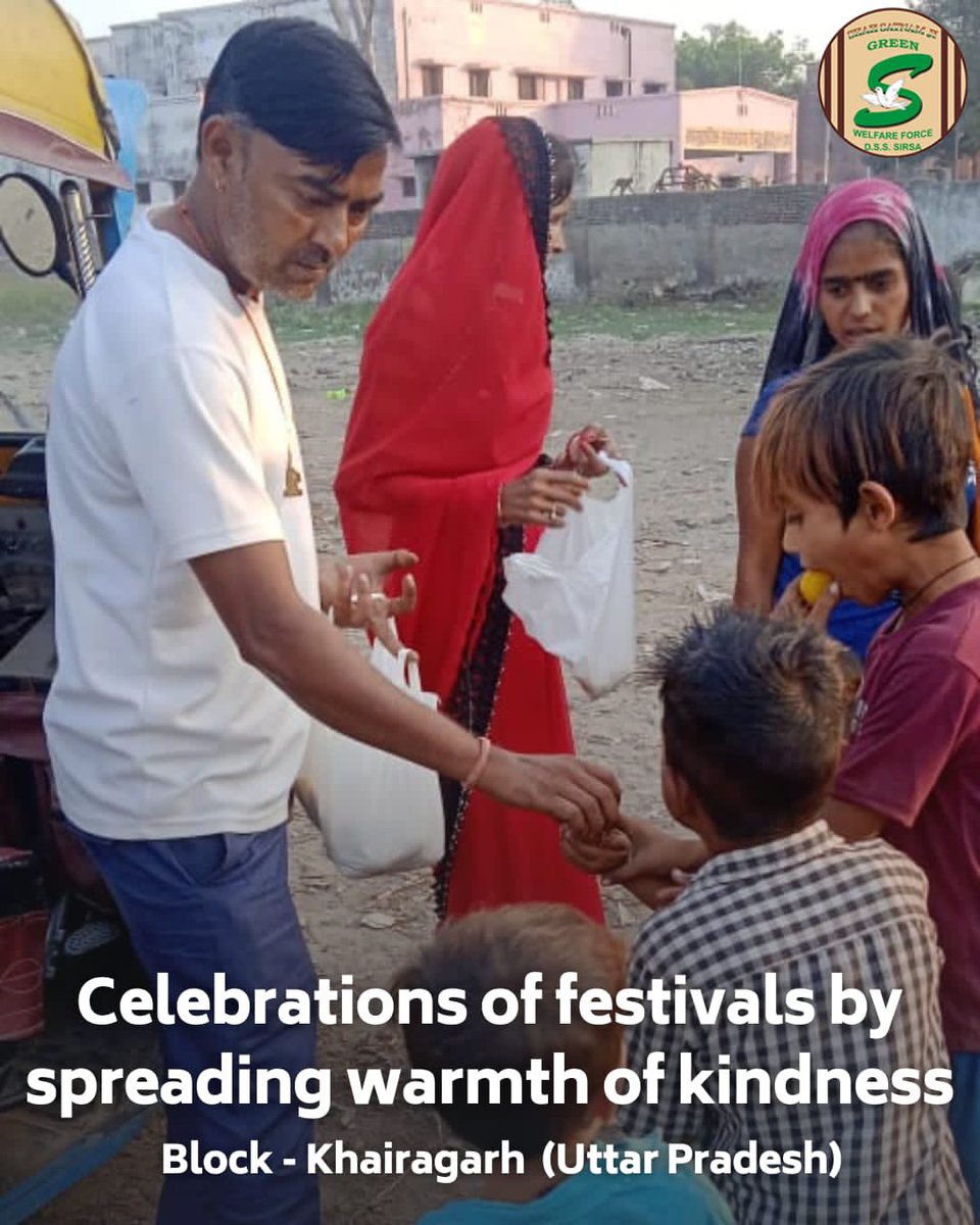 GreenSwelfares's tweet photo. Bringing smiles to every face! Shah Satnam Ji Green 'S' Welfare Force Wing volunteers brought the festival's sweetness to life in slums side, distributing sweets and clothes. Their selfless spirit painted smiles with true colors of joy. #FestivalOfGiving #SharingIsCaring #DeraSachaSauda