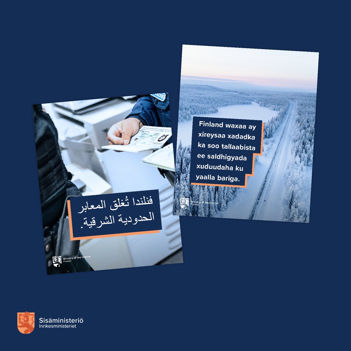 1/2
Suomi viestii itärajan rajanylityspaikkojen sulkemisesta maahantulijoille eri kielillä. Viestintää suunnataan erityisesti lähtömaihin. Viestinnällä pyritään vaikuttamaan siihen, etteivät ihmiset edes lähtisi kohti Suomea ja tulisi hyväksikäytetyksi matkalla.