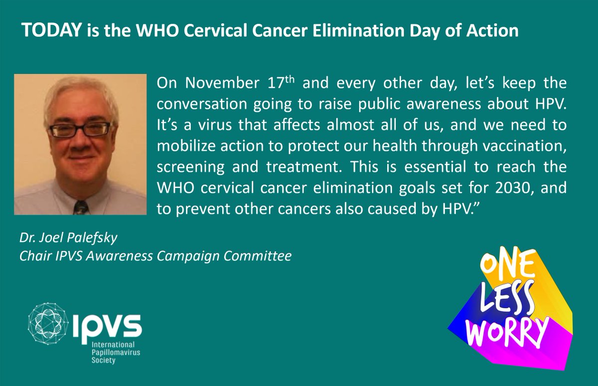 IPVS - International Papillomavirus Society (@ipvsociety) on Twitter photo Let’s all get behind the WHO Day of Action to eliminate cervical cancer. Get informed. Get screened. #Onelessworry 👉 bit.ly/3YdGEbP
Read the HPV facts ➡️ bit.ly/3IBCapI
#CervicalCancer #TealTalk #askabouthpv <a href="/WHO/">World Health Organization (WHO)</a> Let’s all get behind the WHO Day of Action to eliminate cervical cancer. Get informed. Get screened. #Onelessworry 👉 bit.ly/3YdGEbP
Read the HPV facts ➡️ bit.ly/3IBCapI
#CervicalCancer #TealTalk #askabouthpv <a href="/WHO/">World Health Organization (WHO)</a>