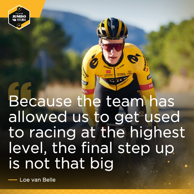 vismaleaseabike's tweet photo. 𝕊𝕥𝕖𝕡𝕡𝕚𝕟𝕘 𝕦𝕡

In 2024, three riders from our Development Team will step up to the WorldTour team. Let’s get to know them.

Today, 🇳🇱 @loe_belle explains about his time at @JumboVismaDT,  racing with Jonas Vingegaard and his ambitions for the future.