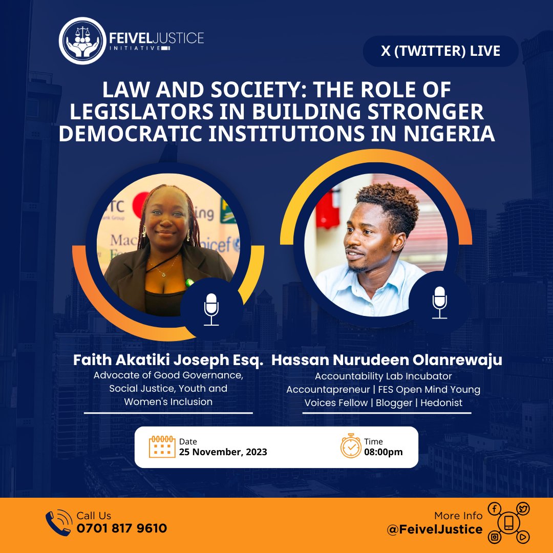 FeivelJustice's tweet photo. “The end of law is not to abolish or restrain, but to preserve and enlarge freedom.” John Locke

Join our discourse on "Law and Society: The Role of Legislators in Building Stronger Democratic Institutions in Nigeria" on the 25th of November with @FAkatiki and @thehassanian https://t.co/DWrXlwOsgd