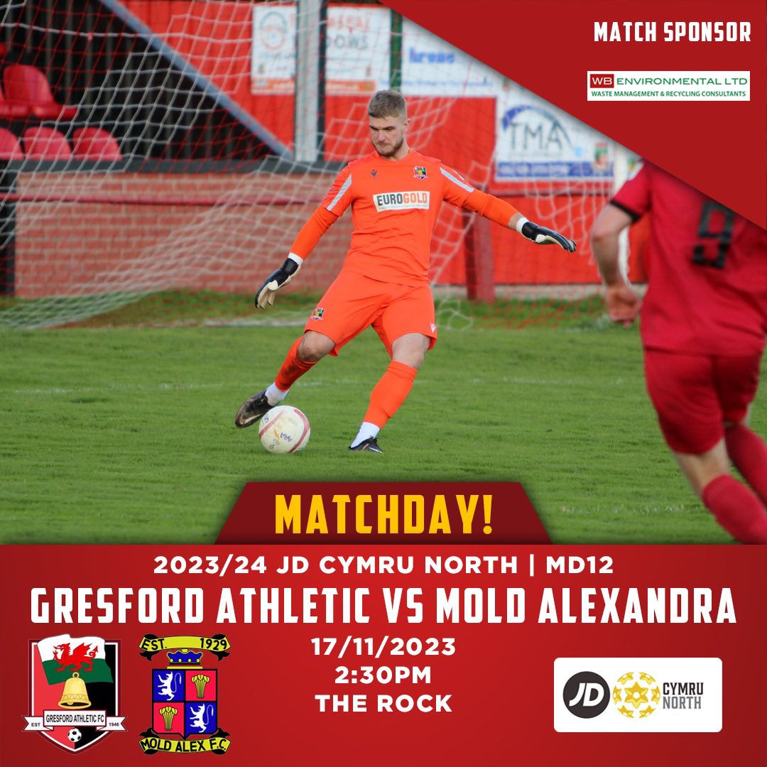 🚨 𝐌𝐀𝐓𝐂𝐇𝐃𝐀𝐘! 🚨

Join us for some Friday night football this evening! 💪

🆚 <a href="/moldalexfc1929/">Mold Alex FC</a>
🏆 #JDCymruNorth
⚽ Matchday 12
📍 The Rock
⏰ 7:30pm kick off
🎟️ £6 for adults, £3 for concession, £1 for under 16s
#️⃣ #GREMOL

Match sponsored by <a href="/WBEnvironmental/">WBE ♻️</a>