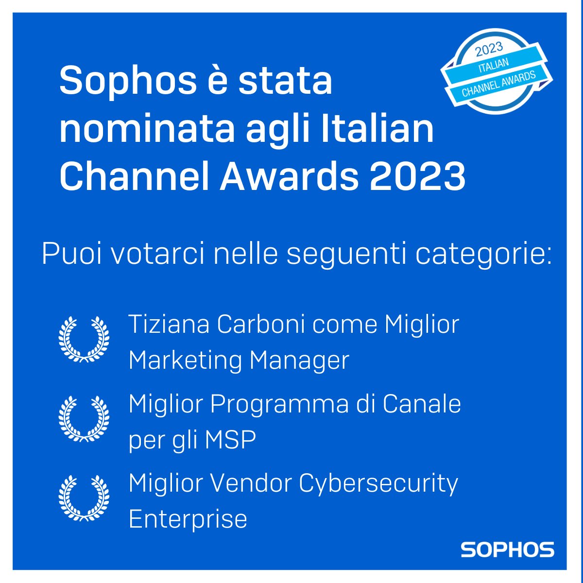 Italian Channel Awards 2023 🏆

Votaci anche tu nelle seguenti categorie:
🔸Miglior Programma di Canale per gli MSP
🔸Tiziana Carboni come Miglior Marketing Manager
🔸Miglior Vendor Cybersecurity Enterprise

➡️italianchannelawards.it/votazione_nomi…