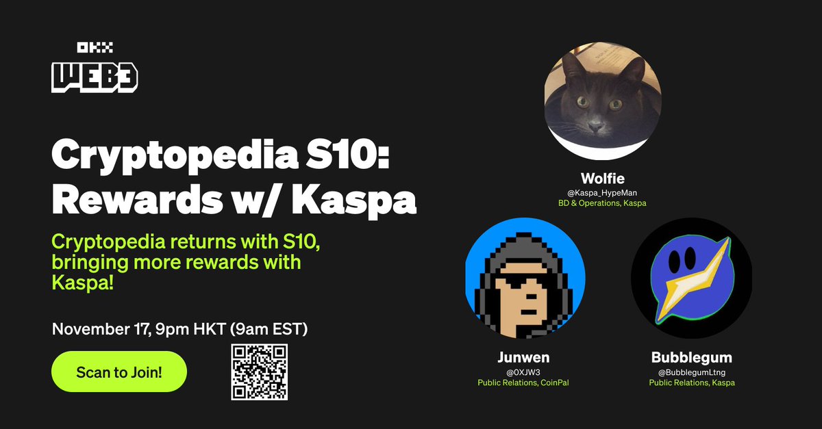 Your favourite Learn 2 Earn platform is back for Season 10! 📖

To earn rewards from @KaspaCurrency, just follow Cryptopedia's easy to follow quests. 🎁

Join us today to learn more! x.com/i/spaces/1gqxv…