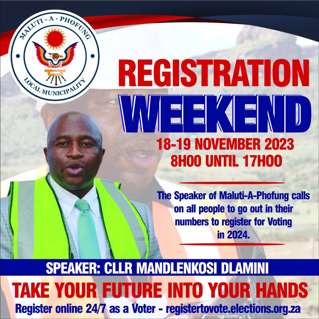 MalutiLocal's tweet image. To check for your voter status: elections.org.za/pw/Voter/Voter…

Online voter registration service:
registertovote.elections.org.za/voter-online-r…

#worktoserve 

Issued by: MAP Media and Communications