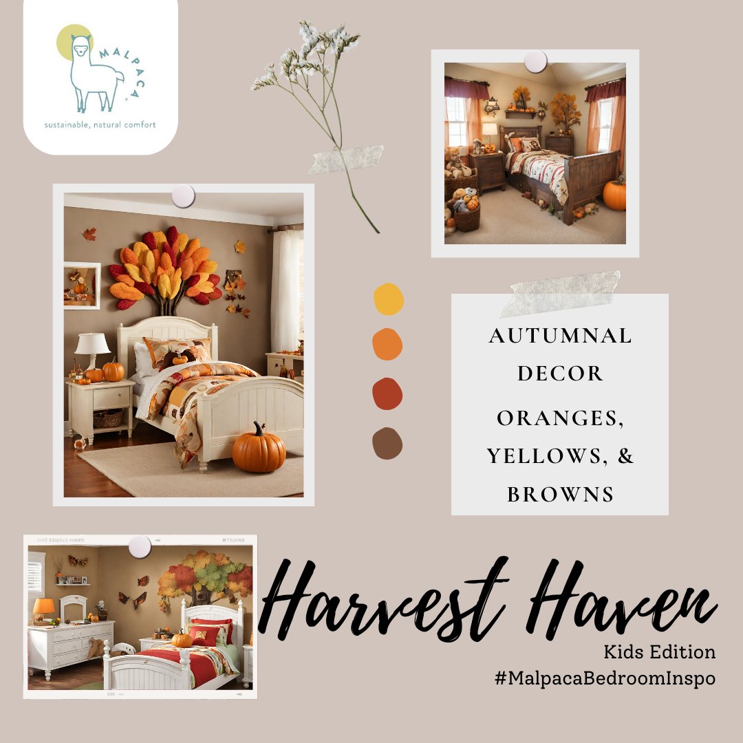 Step into the warmth of our Harvest Haven kids' bedroom theme! 🍂🦃 Embrace the spirit of Thanksgiving with autumn hues, pumpkin accents, and playful turkeys on the walls. It's a festive retreat for your little ones to celebrate the season! 🌟 

#KidsBedroom #MalpacaBedroomInspo